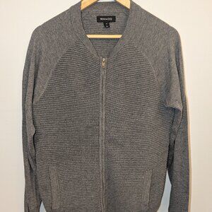 Men's RW & Co. Grey Ribbed Zip-Up Sweater